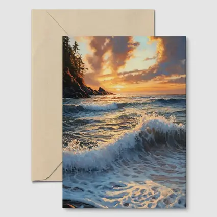Ocean Wave Sunset Coastal Oil Painting Art