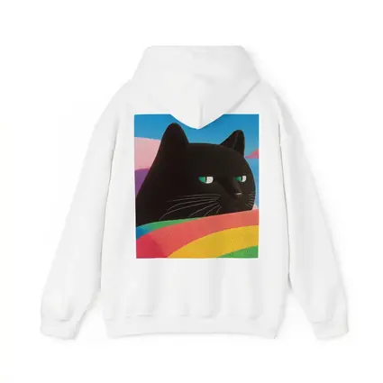 Black Cat Green Eyes Rainbow Pastel Background