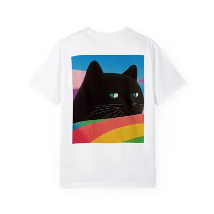 Black Cat Green Eyes Rainbow Pastel Background