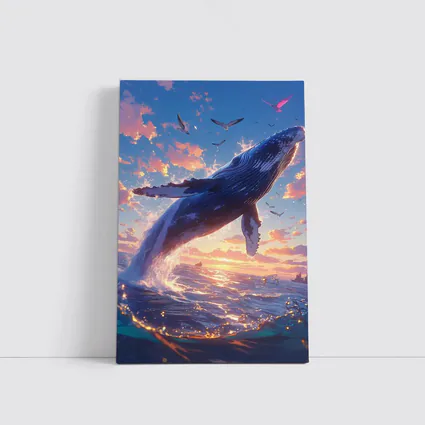 Humpback Whale Leaping Sunset Ocean Sky