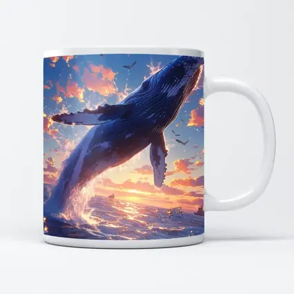 Humpback Whale Leaping Sunset Ocean Sky