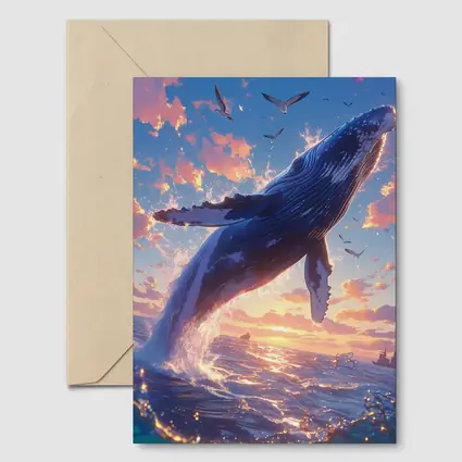 Humpback Whale Leaping Sunset Ocean Sky