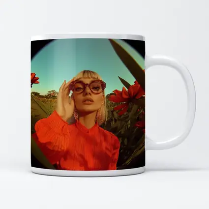 Blonde Woman Red Flowers Fisheye Retro