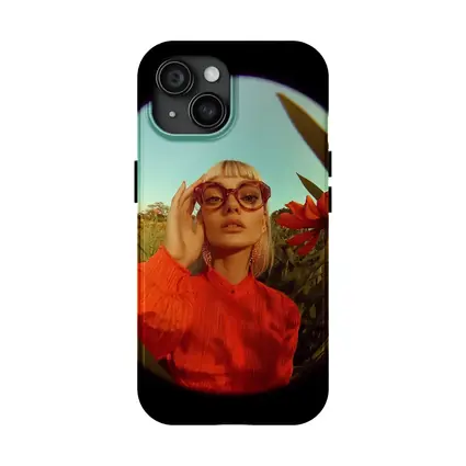 Blonde Woman Red Flowers Fisheye Retro