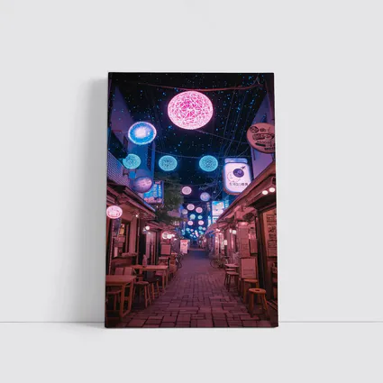 Tokyo Japan Alley Neon Glowing Spheres Night