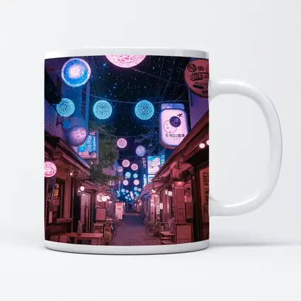 Tokyo Japan Alley Neon Glowing Spheres Night