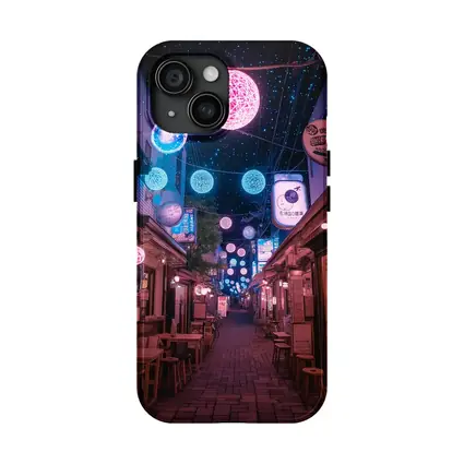 Tokyo Japan Alley Neon Glowing Spheres Night