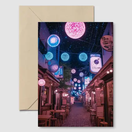 Tokyo Japan Alley Neon Glowing Spheres Night