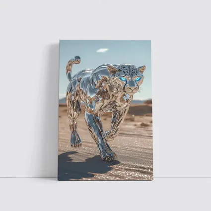 Chrome Leopard Blue Eyes Desert Scene