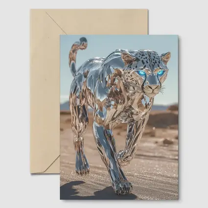 Chrome Leopard Blue Eyes Desert Scene