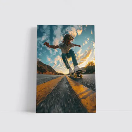 Skateboarder Trick On Open Road Sunset