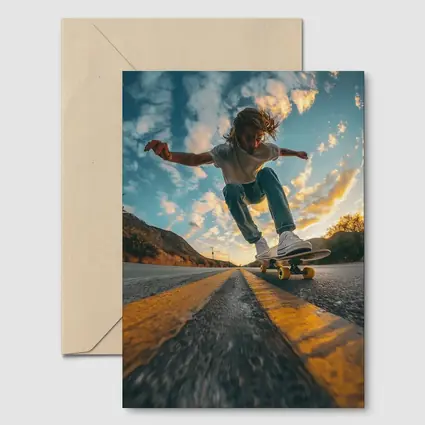 Skateboarder Trick On Open Road Sunset