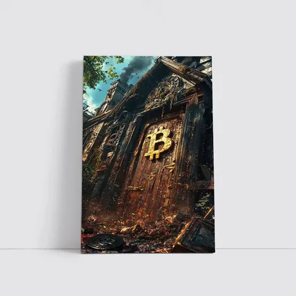 Bitcoin Symbol Ancient Ruined Temple Door