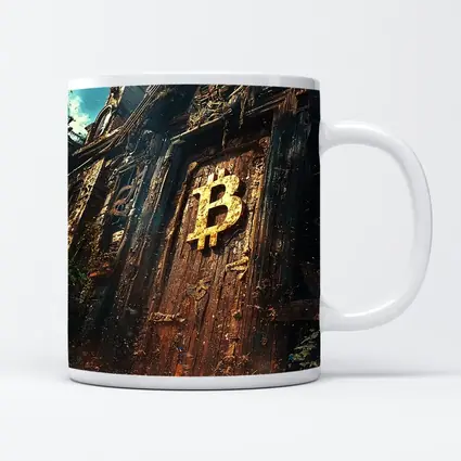 Bitcoin Symbol Ancient Ruined Temple Door