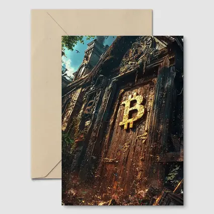 Bitcoin Symbol Ancient Ruined Temple Door