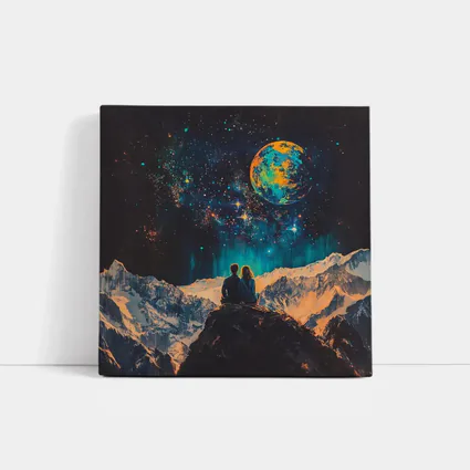 Couple Stargazing Giant Planet Mountain Night