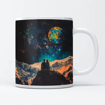 Couple Stargazing Giant Planet Mountain Night