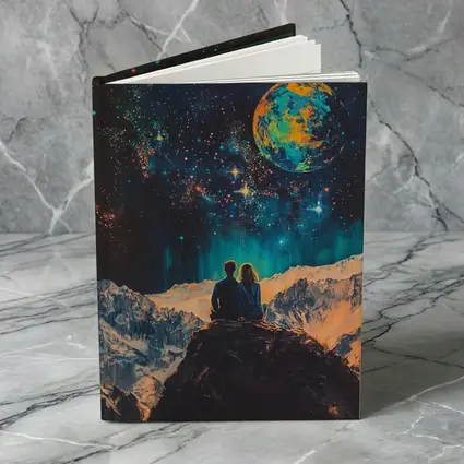 Couple Stargazing Giant Planet Mountain Night