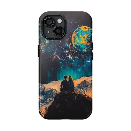 Couple Stargazing Giant Planet Mountain Night