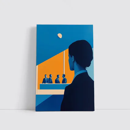 Woman Observing Business Meeting Blue Orange