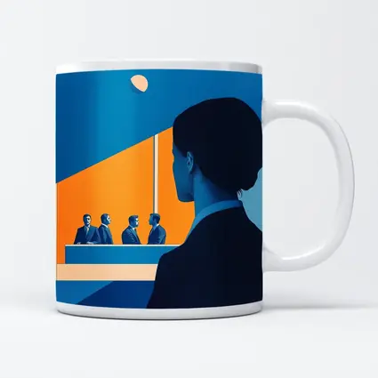 Woman Observing Business Meeting Blue Orange