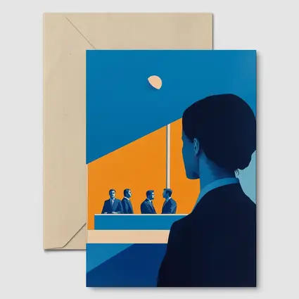 Woman Observing Business Meeting Blue Orange
