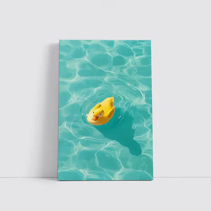 Yellow Rubber Duck Floating Teal Pool