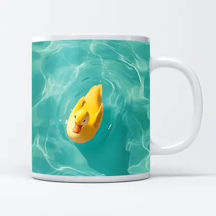 Yellow Rubber Duck Floating Teal Pool