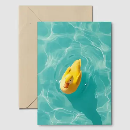 Yellow Rubber Duck Floating Teal Pool