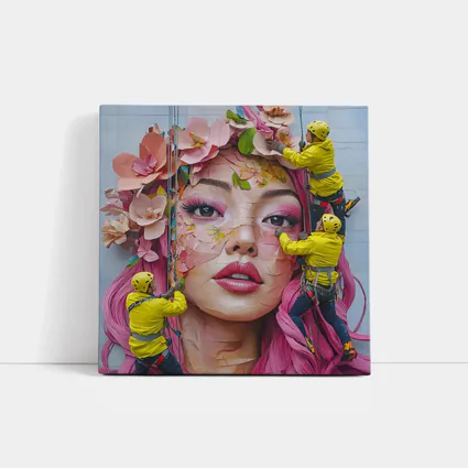 Street Mural Woman Pink Hair Floral Workers