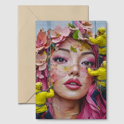 Street Mural Woman Pink Hair Floral Workers