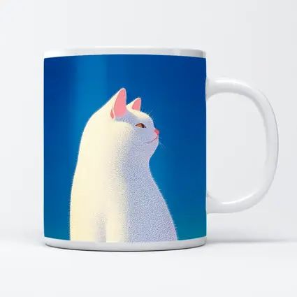 White Cat Sitting Against Blue Sky