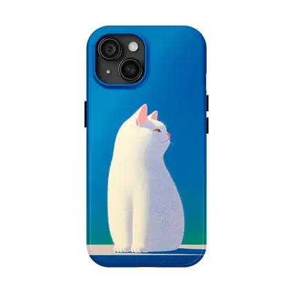 White Cat Sitting Against Blue Sky