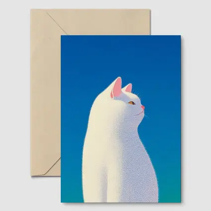 White Cat Sitting Against Blue Sky