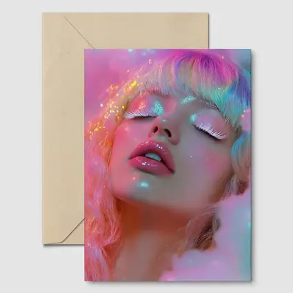 Pastel Rainbow Hair Woman Glitter Fantasy