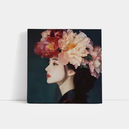 Woman Profile Peony Flower Crown Dark Background