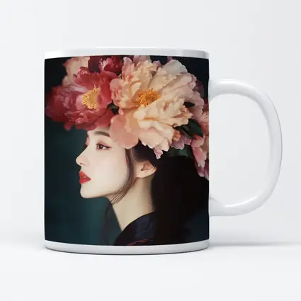 Woman Profile Peony Flower Crown Dark Background