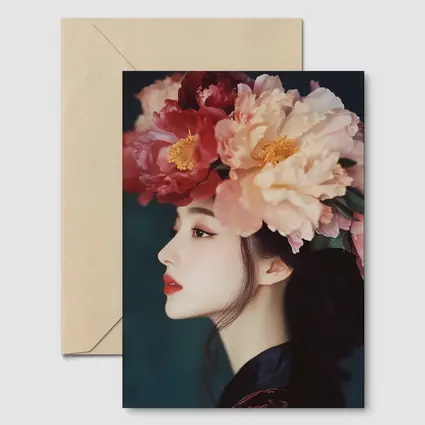 Woman Profile Peony Flower Crown Dark Background