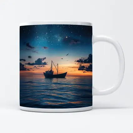 Fishing Boat Sailing Under Starry Night Sky