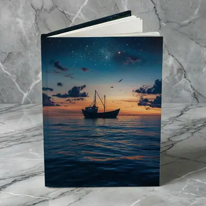 Fishing Boat Sailing Under Starry Night Sky