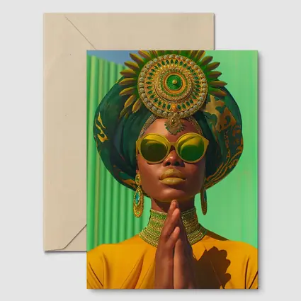 African Woman Gold Jewelry Green Headpiece
