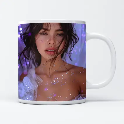 Woman With Glitter Purple Bokeh Background
