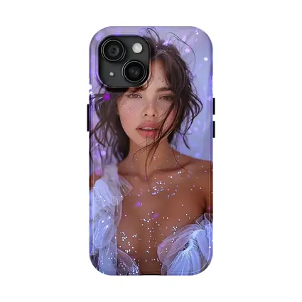 Woman With Glitter Purple Bokeh Background