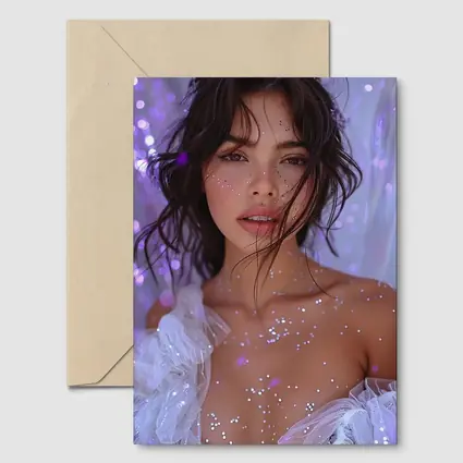 Woman With Glitter Purple Bokeh Background