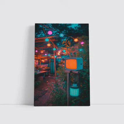 Retro TV Garden Glowing String Lights Night