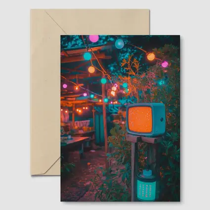 Retro TV Garden Glowing String Lights Night