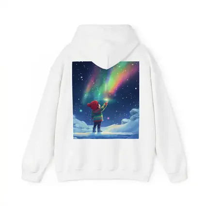 Child Pointing at Northern Lights Winter Night