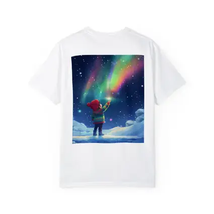 Child Pointing at Northern Lights Winter Night