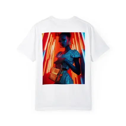 Woman in Stripes Neon Light Fashion Portrait