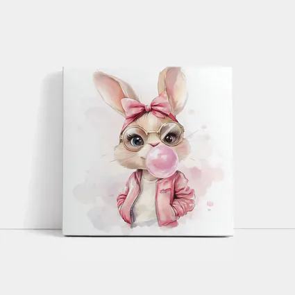Cool Bunny Girl Blowing Bubblegum Pink Art